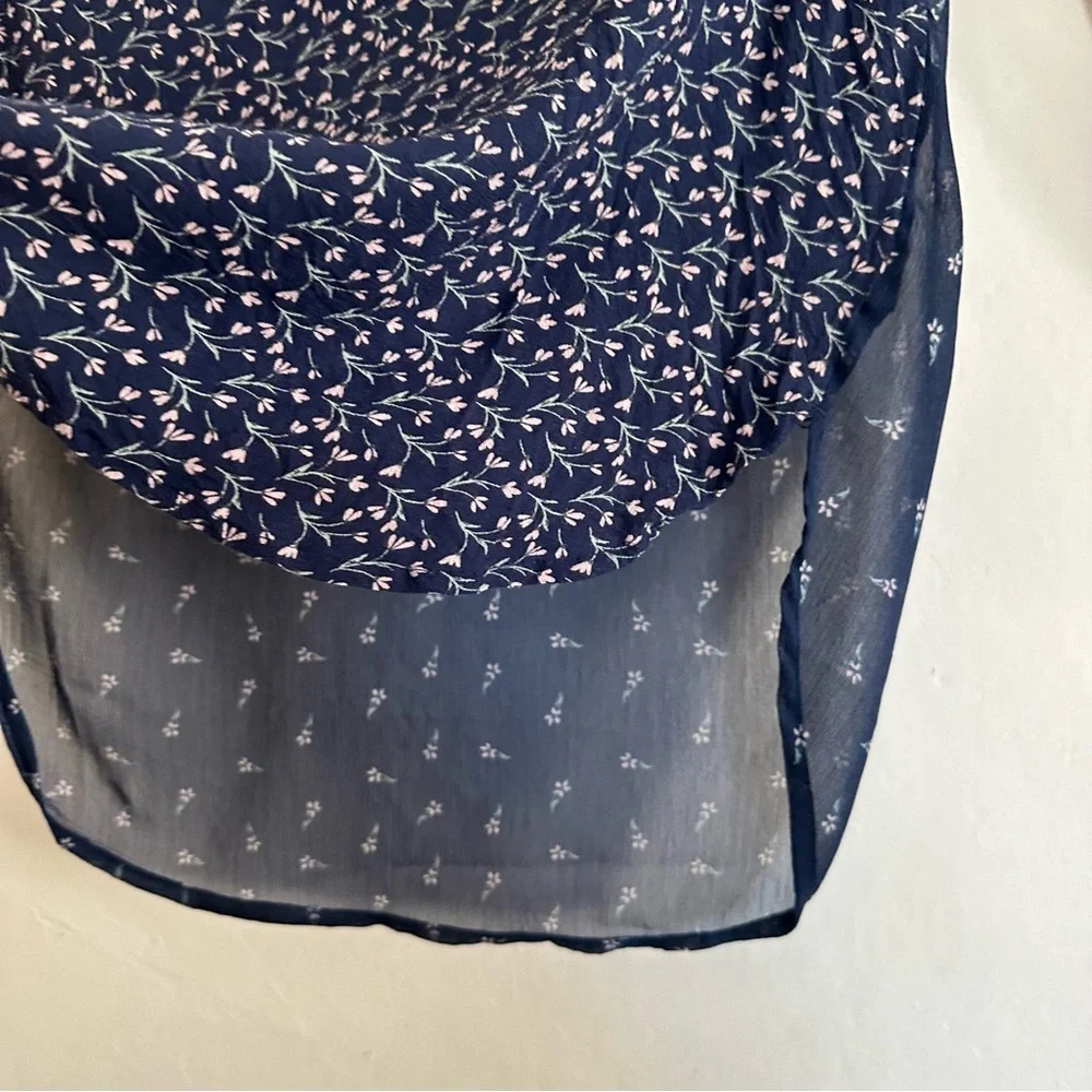 Lucky Brand Top Womens Size M Dark Blue Floral Boho Peasant Button Flowy Blouse - Picture 4 of 13